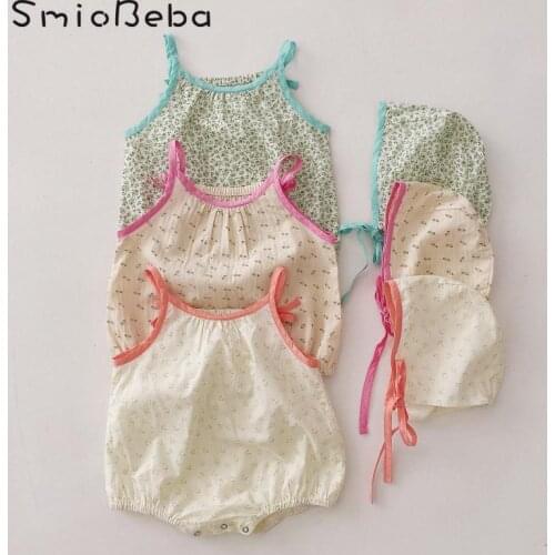 South Korea Summer Newborn Fashion Baby Girls Rompers With Hats Hooded Bag Fart Clothes Strap Makaron Climbing Bodysuits Clothes