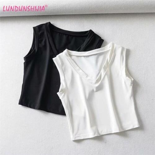 LUNDUNSHIJIA 2019 Spring Autumn Women Sexy V-neck Vest Athletic Gym Running Seamless Fitness Vest Sport Bra Tops