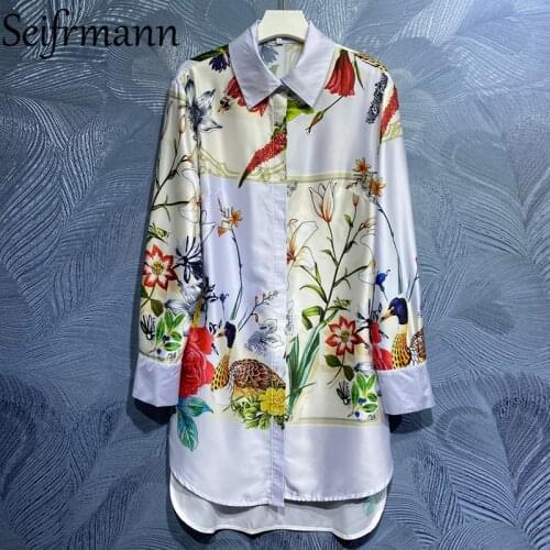 Seifrmann New 2021 Summer Women Fashion Runway Short Dress Lantern Sleeve Floral Printed Shirts Style Loose Dresses Vestidos
