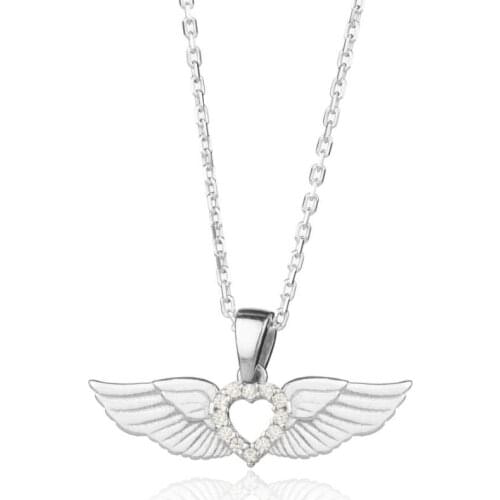 Angel Wing Model Women Necklace Zircon Gemstone Women Silver Necklace Unique Design Women 925 Sterling Silver