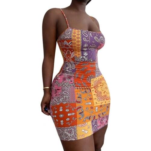 Women Dress Spaghetti Strap Sleeveless Polyester Sexy Slim Mini Dress for Summer