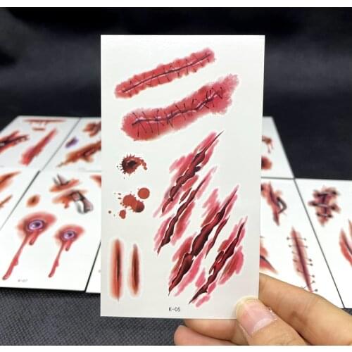 10Pcs/Set Waterproof Temporary Tattoo Sticker Halloween Terror Drama Fake Wound Realistic Blood Injury Scar Fake Tattoo Sticker