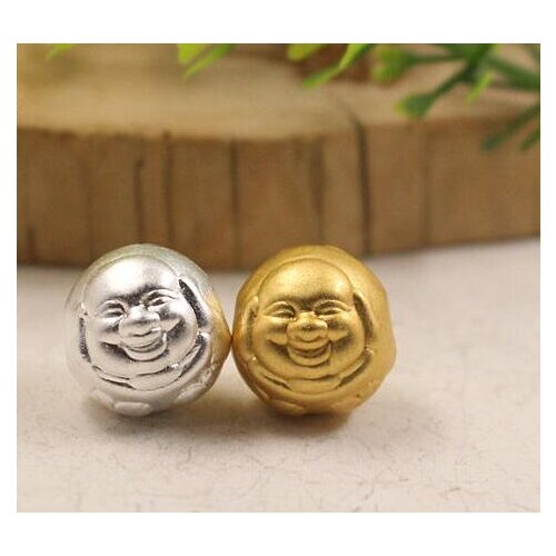 3D 100% 999 Silver Beads Pure Silver Tibetan Laughing Buddha Statue Beads Good Luck Wealth Beads DIY Bracelet Beads