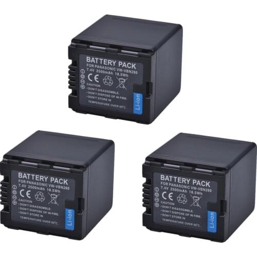 Batmax 3pc VW-VBN260 VBN260 Battery 2500mAh for Panasonic VW-VBN130 VW VBN130 VW-VBN390 VW VBN390 HC X920M TM900 SD800 HS90