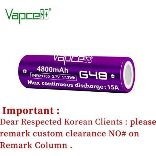 Free Shipping Vapcell Original 21700 4800mah 15A G48 3.7V Li Ion Battery Rechargable Batteries For Flashlights Power Tools
