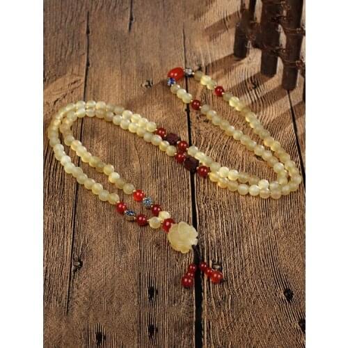 Tibet natural Sheep horn 6mm 108 beads Buddhism lotus Pendant bracelet