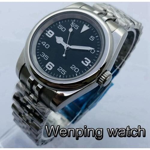 Bliger 39mm Mens Top Sterile Mechanical Watch Silver Case Sapphire Glass Black Dial Luminous NH35 Movement Automatic Watch