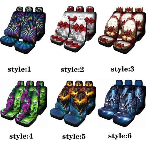 Tie dye printing womens car seat cover 7-piece set, front and rear seat cover, durable and comfortable decorative cover, car p