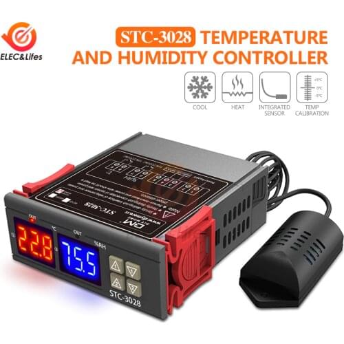 Digital Thermostat Hygrostat Temperature Humidity Controller AC 110V-220V DC 12V 24V Regulator Heating Cooling Control STC-3028