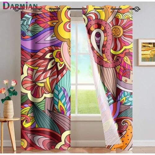 DARMIAN Creative Mandala Flower Pattern Living Room Decor Full Shading Modern Thermal Insulated Window Curtain Drape Panel 2021