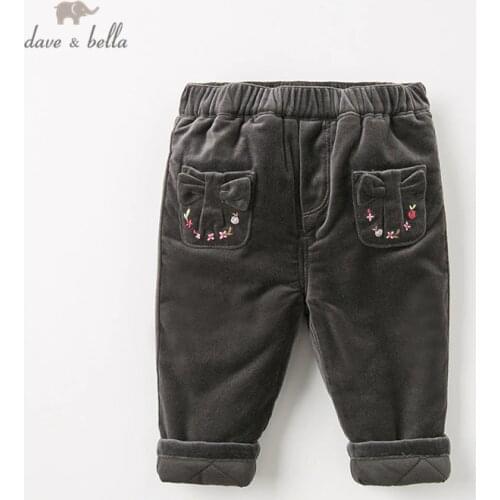 DB12585 dave bella winter baby girls fashion floral pockets padded pants children full length kids pants infant toddler trousers