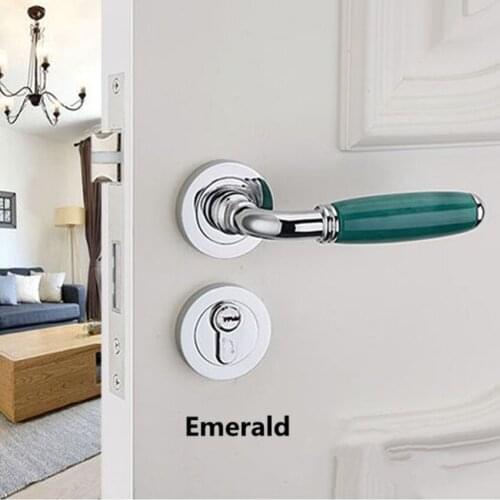 Modern fashion deluxe suet jade indoor wooden door lock emerald Bedroom kitchen door handle lock silver black mute machine lock