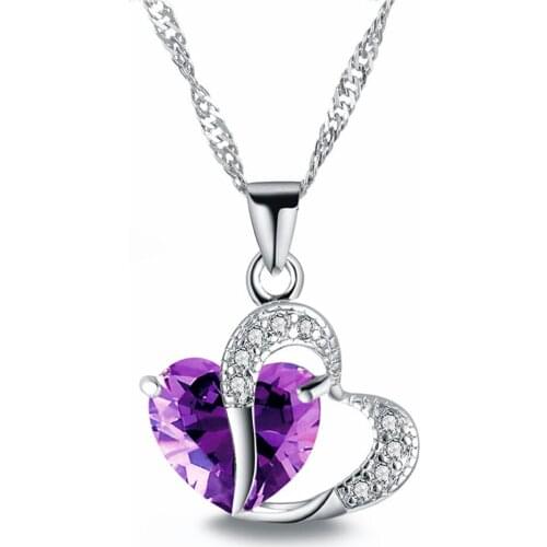 Sell like Hot Cakes 6 colors Top Class lady Fashion Heart Pendant Necklace Crystal jewelry New Girls Women Jewelry