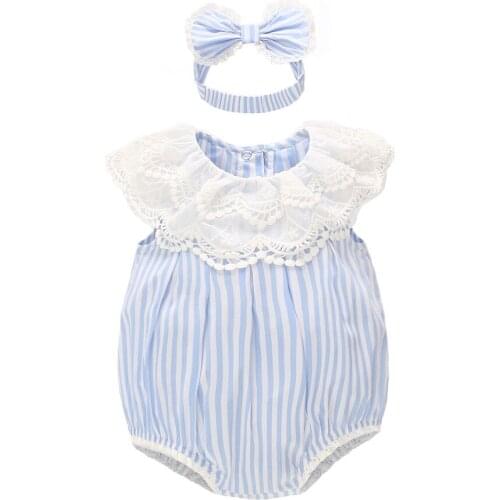 Vlinder Baby Girl Clothes Baby Girl Rompers Bodysuits Newborn Clothes Striped Rompers Cotton Short Sleeves Infant Bodysuit 6-24M