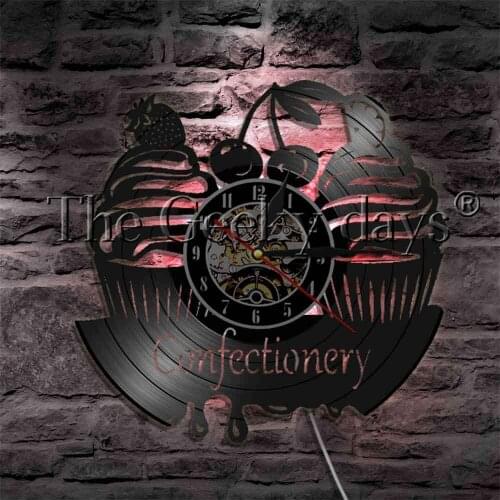 Confectionery Sweets Contemporary Wall Lamp LED Lighting Vinyl Record Wall Clock Home Decor Cherry Cake Decor Night Light