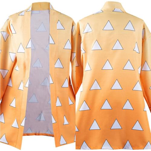 Demon Slayer Agatsuma Zenitsu Cosplay Costumes Halloween Carnival Suit with Earrings Belt