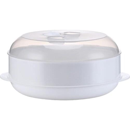 Round Single/Double Tier Microwave Food Steamer Kitchen Veggies Fish Cookware for Plastic environmental protection is not hot