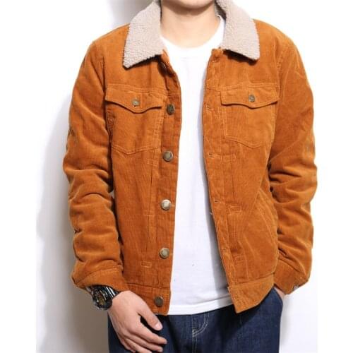 New Men jacket handsome corduroy trendy youth casual Fleece denim Button Coats Ripped Long Sleeve pocket outerwear
