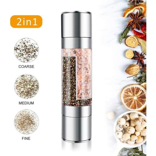2 in 1 Manual Stainless Steel Salt Pepper Mill Herb Spice Grinder Shakers Refillable Pepper Mill With Adjustable Ceramic Rotor