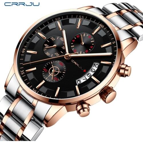 Top Brand CRRJU Luxury Men Fashion Business Watches Mens Quartz Date Clock Man Stainless Steel Wrist Watch Relogio Masculino