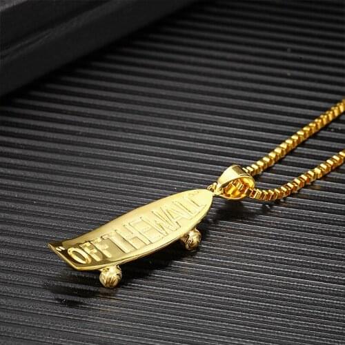 Men necklace skateboard pendant stainless steel gold chain necklaces fashion sports street hip hop necklace jewelry on the neck