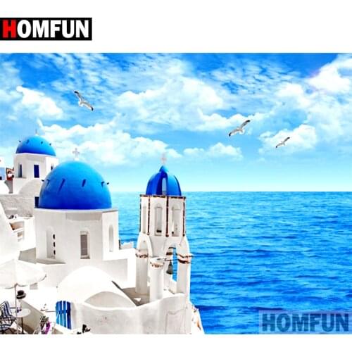 HOMFUN 3D Diamond Painting "House sea view" DIY Full Rhinestones Drill Cross stitch Kits Square Round Diamond Embroidery A27224