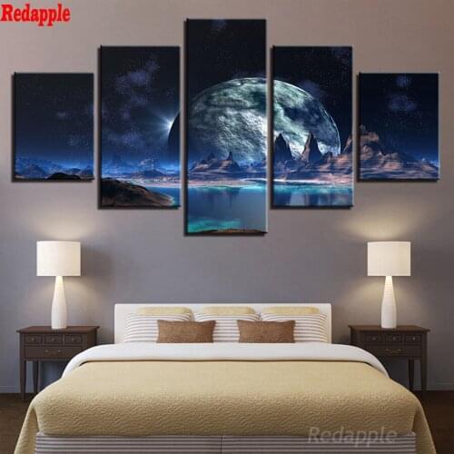 5pcs/set,diy,Full,square,Diamond Painting,Stitch Cross, 5 Panel Lunar Starry Sky Mountain Lake Modern Diamond Embroidery decor