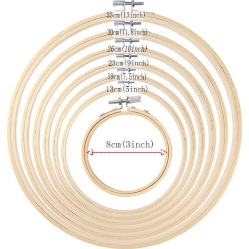 7 Pieces Embroidery Hoop Set Bamboo Circle Cross Stitch Hoop Ring 3 inch to 13 inch for Embroidery and Cross Stitch