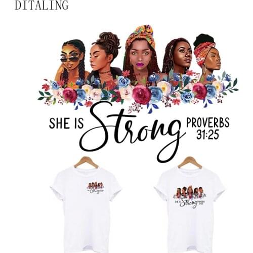 African Girl Patches For Clothing She Is Strong Iron-On Transfers For Clothes American Black Girl DIY Washable T-Shirt Stickers