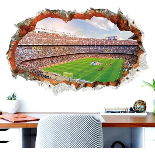 Broken Wall 3D Soccer Field wall stickers for kids baby rooms bedroom home decoration mural poster football sticker art decals