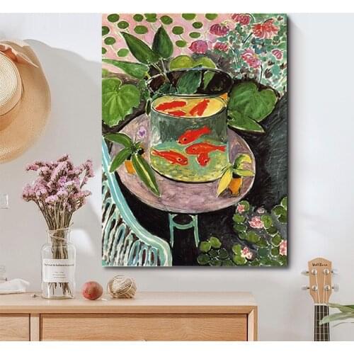 Still Life Goldfish Vintage Canvas Paintings Oil Poster Prints Wooden Stretch Frame Wall Art Pictures for Living Room Home Decor