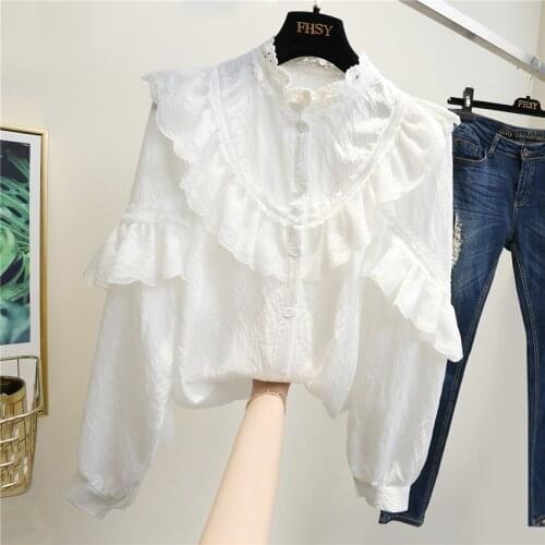 2019 New Autumn Fashion Women Lace Blouse Elegant Female Chiffon Shirt Lady Long Sleeve Shirt Winter Bottomings Basic Tops WZ992