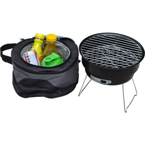 2016 New Stainless steel outdoor household couple barbecue brazier charcoal portable mini bbq grill with shoulder cooler bags