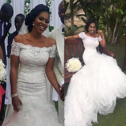New African Mermaid Dress Off Shoulders Long-bloated Top Rentals Ruched Wedding Summer Country Bridal Dresses