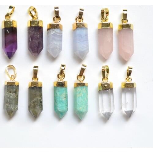 New amazonite /amethysts/ labradorite / pink crystal stone facted point pendants for jewelry