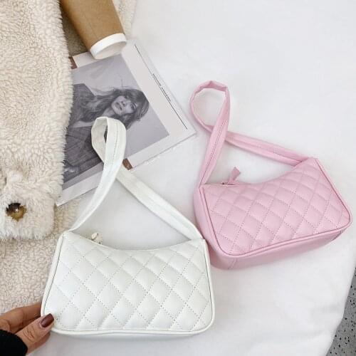 Retro Lattice Pattern Solid Shoulder Handbag Women PU Leather Underarm Bag Purse Fashion Exquisite Shopping Bag