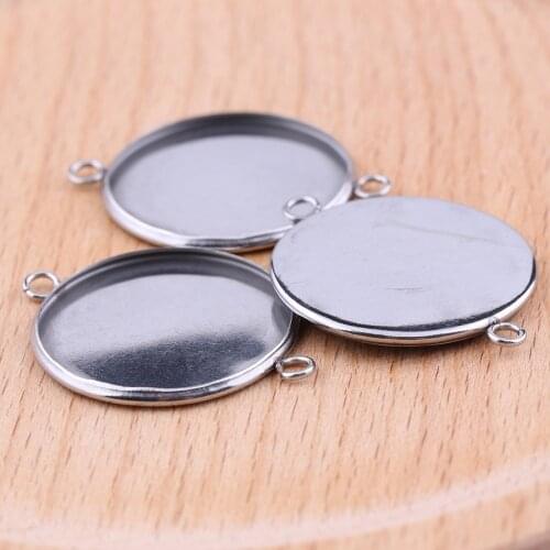 Onwear 20pcs 25mm dia stainless steel cabochon connector base settings diy blank jewelry trays for earrings bracelets making
