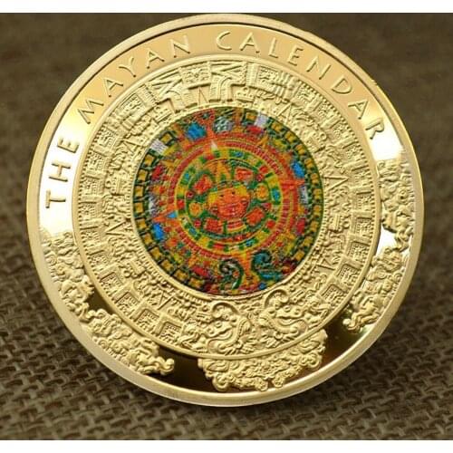 Mexico Mayan Embossed Commemorative Medal Gold-plated Three-dimensional Embossed Color Lacquer Commemorative Coin