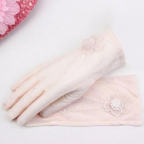 SISHION 2021 Spring Autumn Women Lace Gloves For Elegant Party Ladies Retro Black Pink Gray Bowknot Thin Short Gloves GL0002