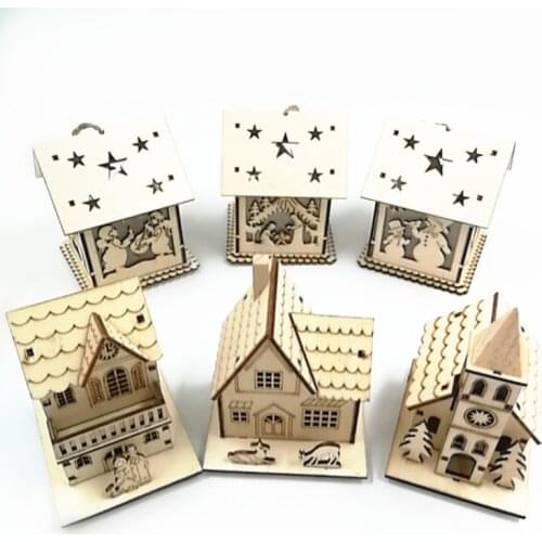 Lovely Led Light Wood House Pendant Christmas Ornaments for Home Luminous Cabins Gift Wall Hanging Christmas Tree Decoration