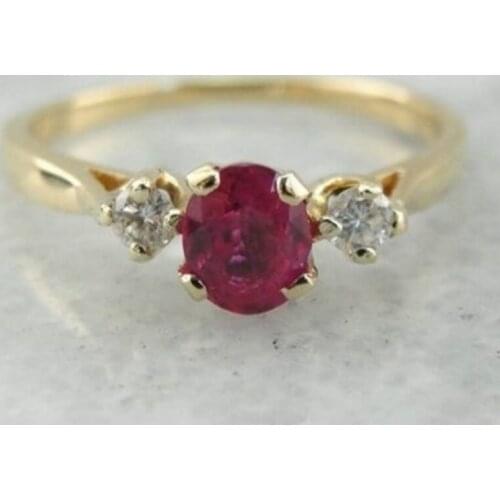 Simple 18K Gold Red Diamood Engagement Wedding Bride Gift Ring Size 6-10