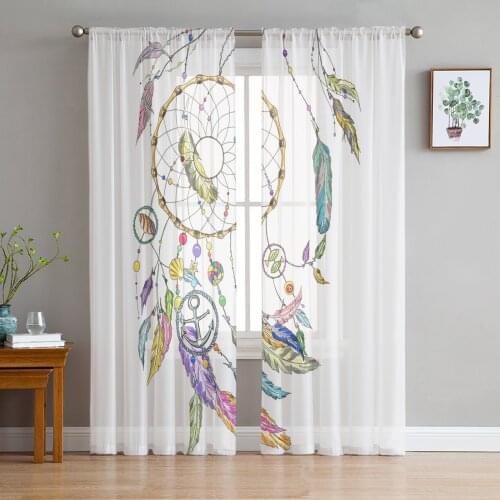 Sheer Curtains For Living Room Dream Catcher Feather Shell Bedroom Balcony Large Curtains Kitchen Dining Room Voile Curtains