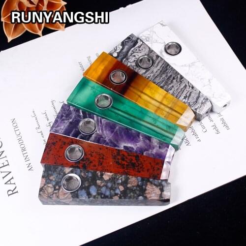 Drop shipping Natural Crystal Stone Smokey Pipe Healing Quartz Gewelry Crystal wand Gemstone Smoking Tobacco Pipe