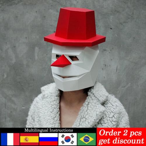 Christmas Snowman Adult Head Mask Paper Model,3D Low-poly Papercraft,Party Cosplay Prop,Handmade DIY Origami Craft Toy RTY011