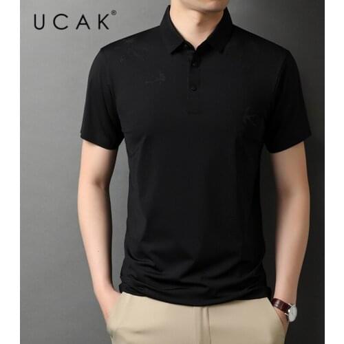 UCAK Brand Classic Turn-down Collar Striped T Shirt Men Clothes Summer Fashion Tops Streetwear Casual Soft Tshirt Homme U5481