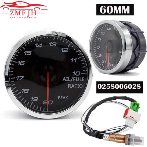 Universal 60mm Air Fuel Ratio Gauge 7 Color Backlight Digital Air Fuel Ratio Meter with Narrowband O2 Oxygen Sensor 0258006028