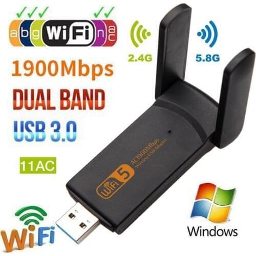 USB3.0 Wifi Adapter 1200Mbps 1900Mbps Dual Band 2.4Ghz + 5.8Ghz Wi-fi Dongle 802.11AC Network Card USB 2 Antennas Hi-Speed