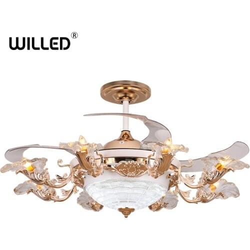 Luxury LED Invisible Retractable Ceiling Fans With Light Living Room Folding Ceiling Fan Lamp Remote Control High quality