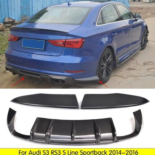 Carbon Fiber Rear Diffuser Lip Spoiler rear splitters for Audi S3 RS3 S Line Sportback 2014~2016 rear bumper Diffuser