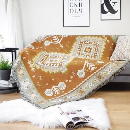 Yellow Geometric Throw Blanket Chair Sofa cover Towel Knitted Nap Blanket With Tassels Tablecloth Tapestry Home Bed Decoration